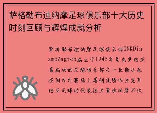 萨格勒布迪纳摩足球俱乐部十大历史时刻回顾与辉煌成就分析